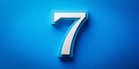Bright blue fills the scene as a prominent white number seven takes center stage, radiating a sense of