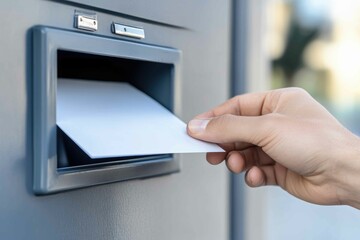 Safely Casting Your Vote: Hand dropping a mail-in ballot into an election dropbox for absentee voting