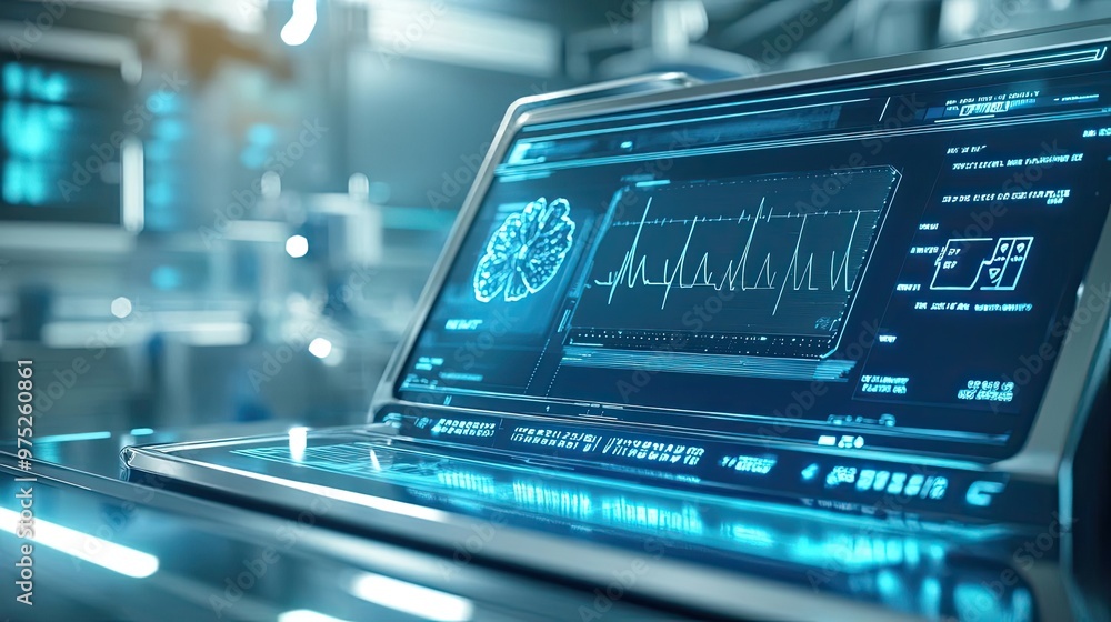 Poster Futuristic interface displaying brain activity on a sleek screen. Ideal for tech, healthcare, and innovation concepts.