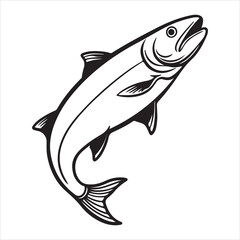 Atlantic salmon fish silhouette vector art illustration.