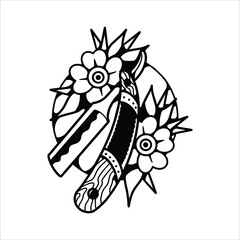 flower and razorblade tattoo illustration design