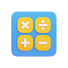 calculator icon with basic math symbols in square blue badge