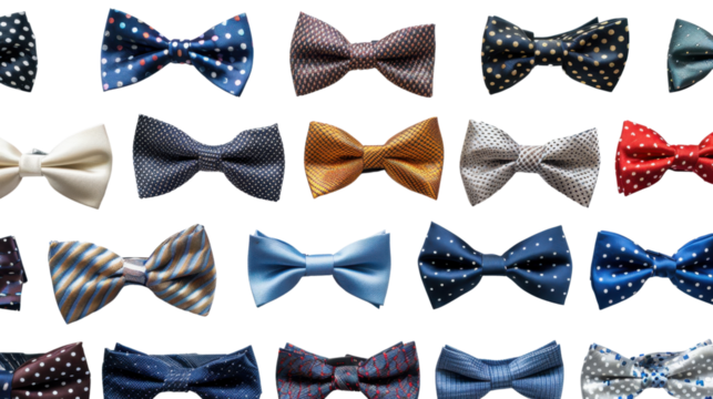 Different bow ties on transparent background