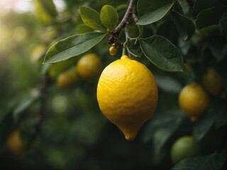 lemon growing on a tree morning