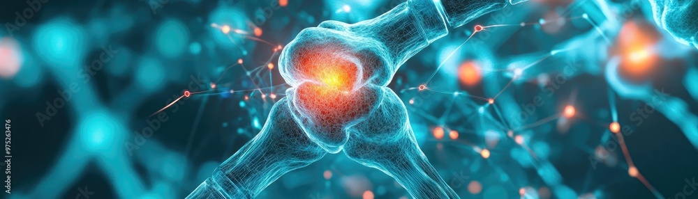 Poster a stunning illustration of interconnected neurons glowing in blue and orange, representing intricate