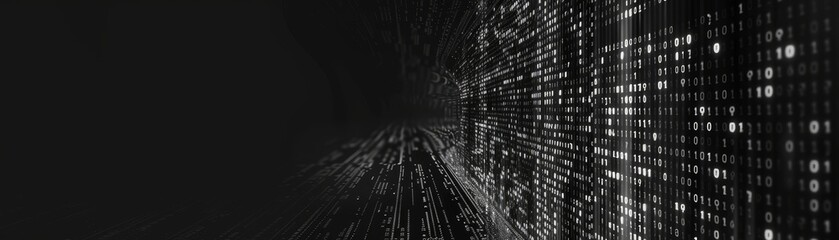 Binary Code Tunnel, Black and White, Digital World, Abstract, Depth, Technology, Data