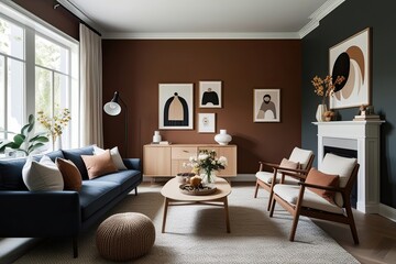 Fototapeta premium Cozy Family Room Decor in Scandinavian Style Interior Design