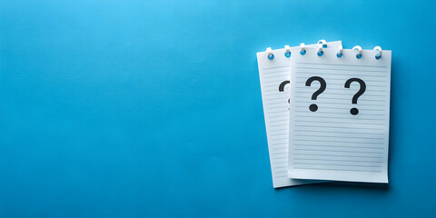 Note paper with exclamation and question marks on blue background, note, paper, exclamation mark
