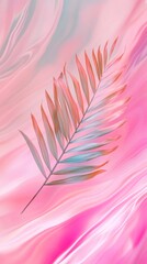 Naklejka premium Pink and peach palm leaf on pastel background, serene nature concept