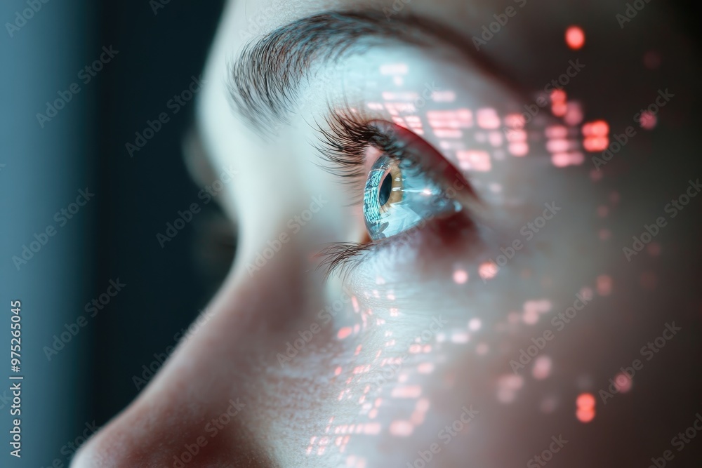 Poster exploring the intersection of vision and technology through holographic display narratives