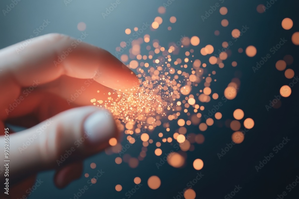 Poster capturing the essence of holographic display through a touch of magic and particles