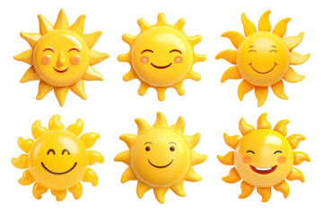3D sun character png element set, transparent background