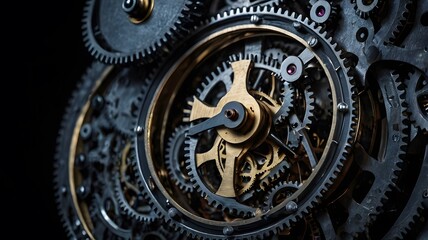  Detailed close-up of an old clock mechanism with gears and metal components