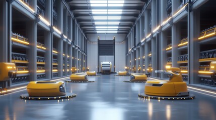 High-tech warehouse robotic automation efficient inventory systems organized workflow. AI generated
