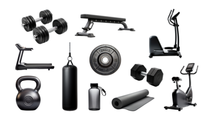 Gym equipment png cut out set