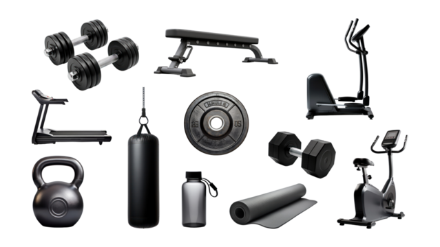 Gym equipment png cut out set