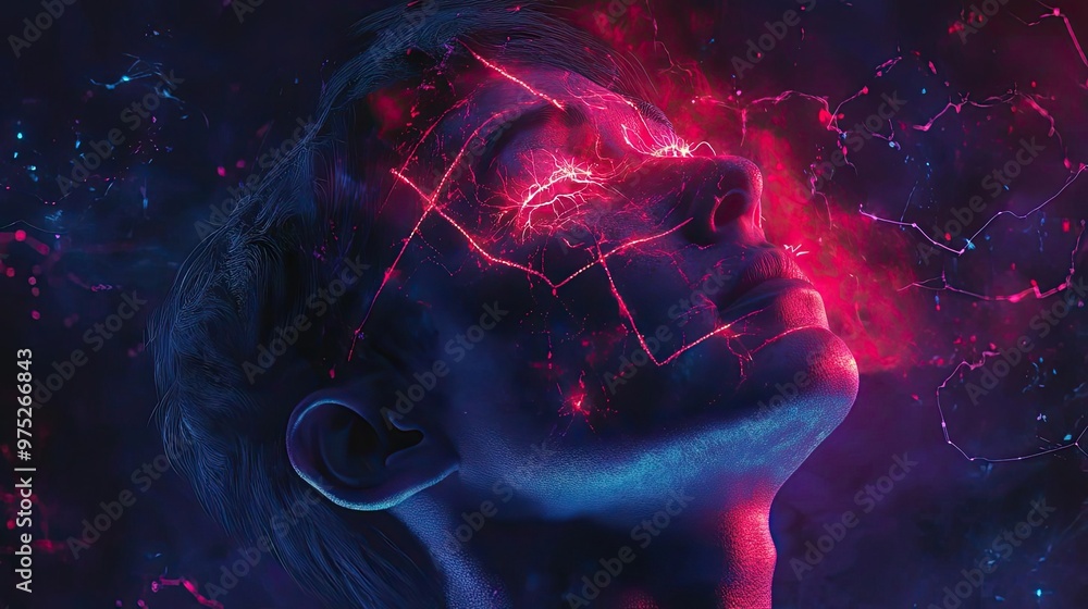 Poster a surreal portrait featuring abstract light and colors, capturing a meditative moment in a cosmic en
