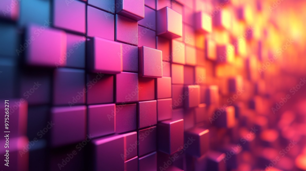 Aufkleber Vibrant 3D cube pattern with pink and orange hues, abstract geometric background. Modern design and technology concept