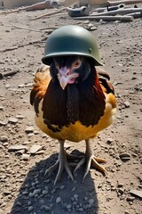 chicken in world war 3 wearing protection armor. survival for fittest. Generative AI
