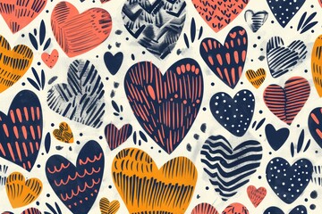 Hand drawn seamless pattern featuring hearts, shapes, and spots designed for versatile creative projects with space for personalized text