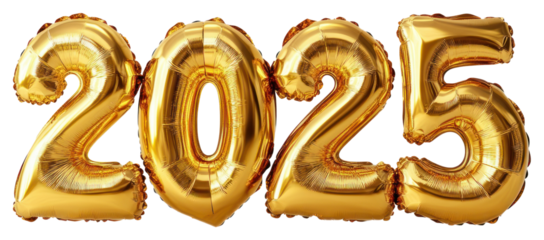 PNG 2025 balloons gold year.