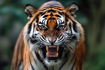 Naklejka premium A threatening malayan tiger, stock photo, ai