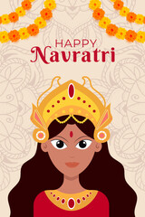 happy navratri festival vertical banner illustration