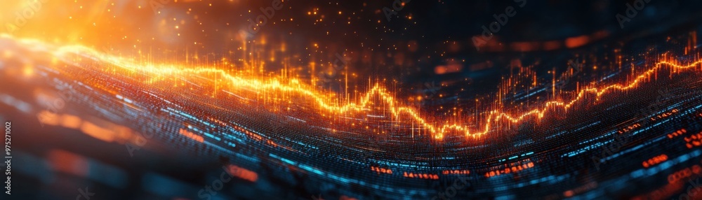 Poster chaos in numbers: stock market candlesticks twisting into a volatile whirlwind of prices and data