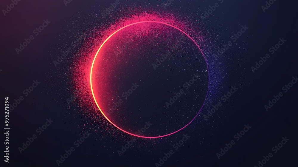 Poster a neon circle sparkles with glowing light, set against a colorful gradient background.
