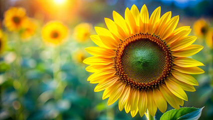 Obraz premium Close-up of a vibrant sunflower , yellow, petals, close-up, bright, vibrant, flower, bloom, sunny, garden, nature, cheerful