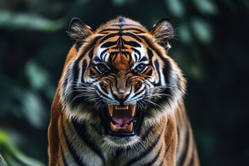 Fototapeta premium A threatening malayan tiger, stock photo, ai