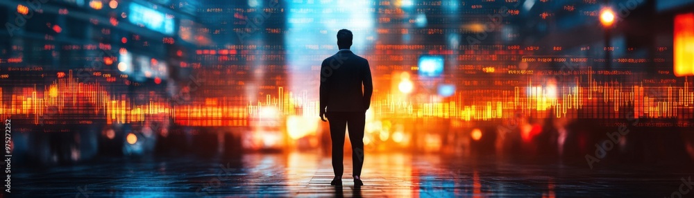 Poster trader at crossroads: navigating volatility in stock market with rising and falling graphs