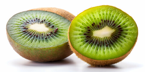 Fototapeta premium Close-up of fresh and delicious looking kiwi fruit on a white background , healthy, tropical, green, vibrant, juicy, exotic