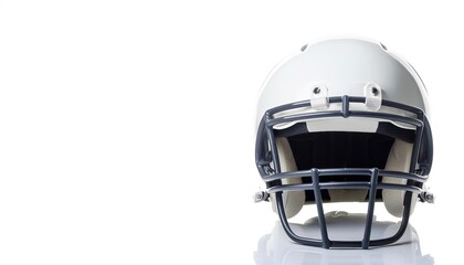 Fototapeta premium White Football helmet - a piece of head protective equipment from hard hits, concussions, injuries used mainly in American football and Canadian football. isolated on white background with copy space