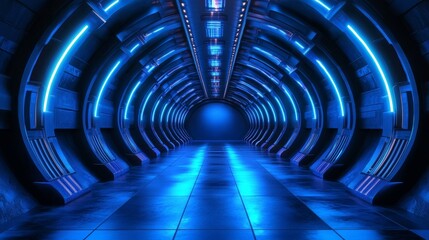 Blue Neon Futuristic Tunnel 3D Render, neon, tunnel, futuristic, blue

