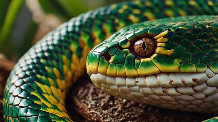 Fototapeta premium close-up view of a snake showing the texture of scales. generative ai