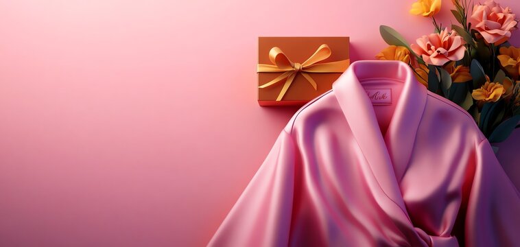 Monogrammed silk robe in luxury gift box, personalized fashion, 3D illustration