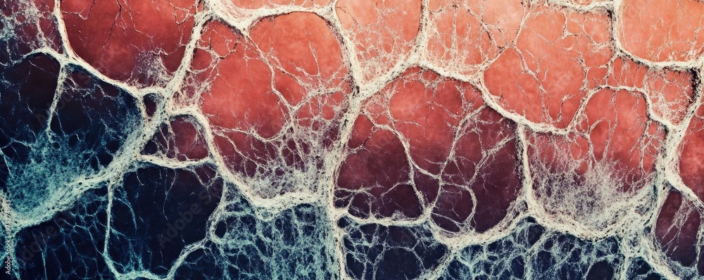 Poster abstract texture with intricate patterns, blending colors of red, blue, and white, resembling natura