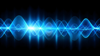Fototapeta premium Abstract technology featuring blue waves and oscillograms on a black background, abstract, technology, blue, waves