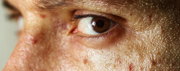 Close-up of a human eye expressing focus and emotion. The intricate details reveal skin texture and unique features.