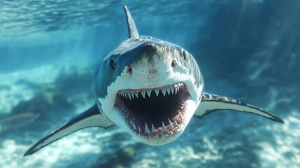 great white shark underwater, close-up view. marine life and ocean wildlife concept