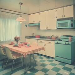 Retro Kitchen Dreams: A pastel dream of a bygone era, this vintage kitchen evokes feelings of home-cooked meals and simpler times.