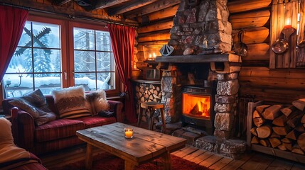 Warm room with firewood and coal stoves for best heating results in a cozy setting