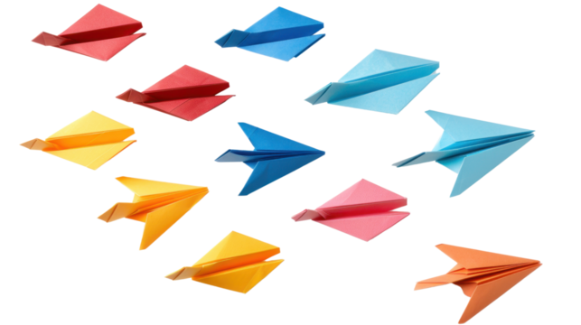 Origami paper planes on transparent background