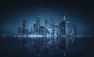 Fototapeta premium Cityscape Reflected in the Night Sky