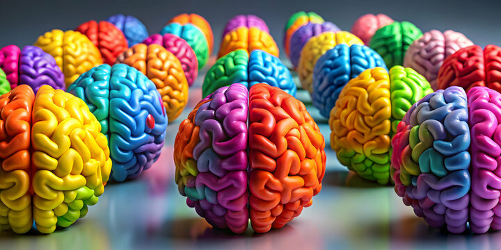 Multicolored figures of the brain representing neurodiversity concept, neurodiversity, colorful, brain, diversity