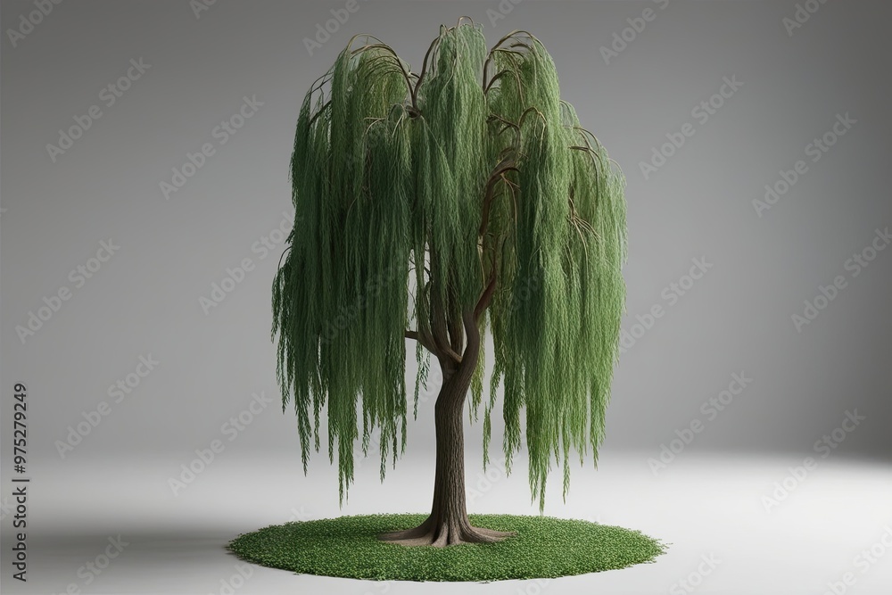 Poster 3d rendering of weeping willow tree on blank background elegant floral design