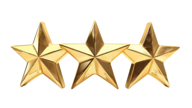Gold winners award with three stars on transparent background