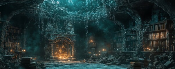 Evil sorcerer s lair filled with mysterious artifacts, dark magic crackling in the air, an aura of pure dread