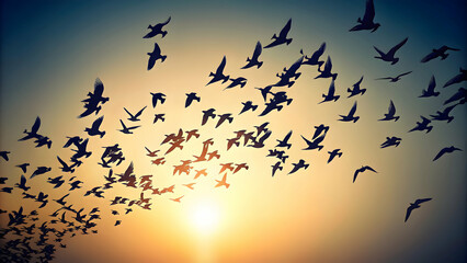 Silhouette of flying birds against a simple background, silhouette, flying, birds, simple, background, nature, wildlife, freedom